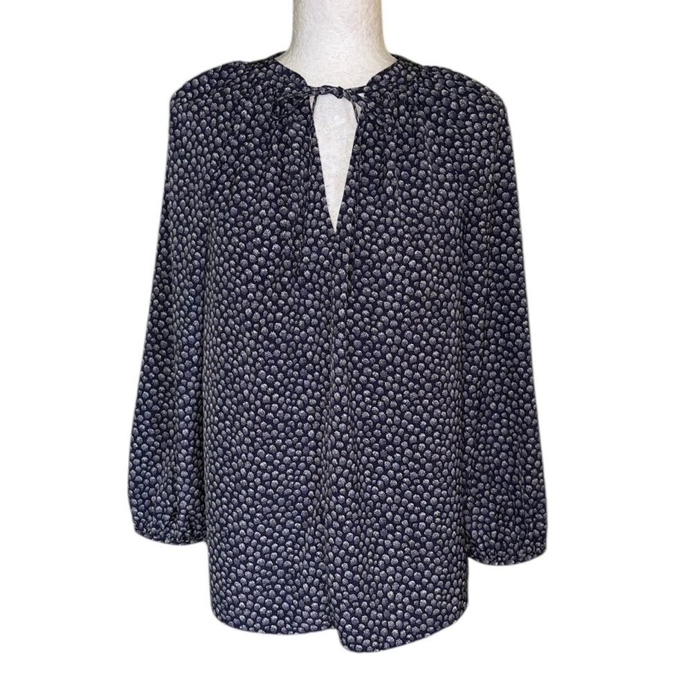 Boden Polly Blue & White Printed Tie Neck Peasant Blouse - 8